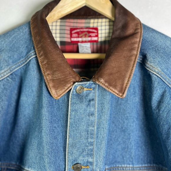 Vintage Marlboro Men’s Denim Jacket XL Leather Collar Rare 90s Western Workwear - Picture 2 of 9